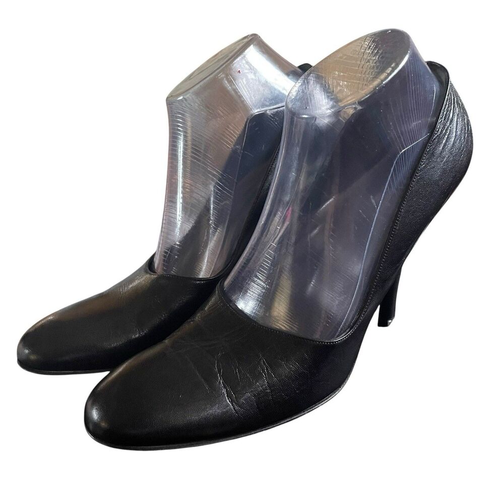 GUCCI SHOES HIGH HEEL BLACK LEATHER ROUNDED TOELINE PUMP SIZE 40 US 10 LUXURY - Picture 2 of 13